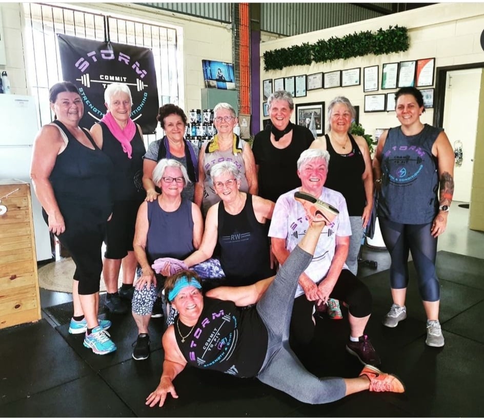The Over 60's group flexing together after their session